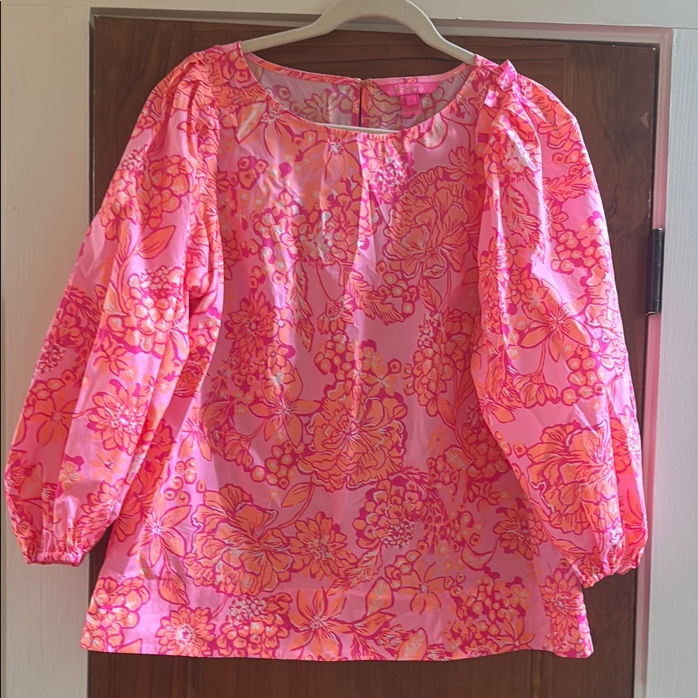 Floral Pink and Orange Blouse Lilly Pulitzer